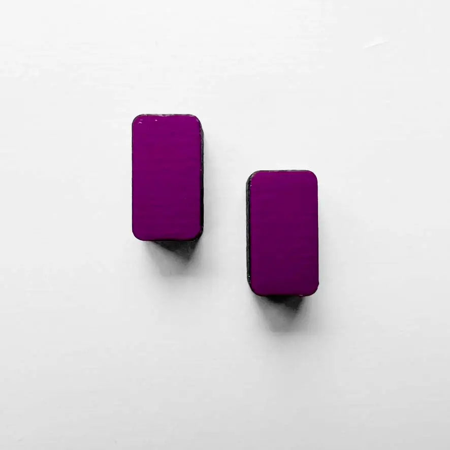 Rounded Rectangle Wood Stud Earrings Violet