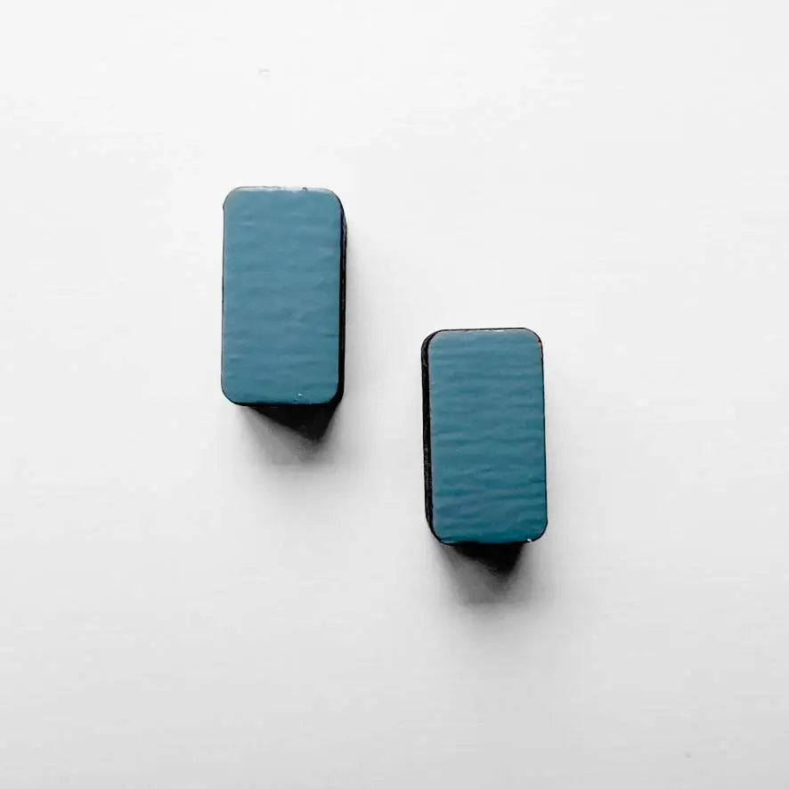 Rounded Rectangle Wood Stud Earrings Wayward Blue