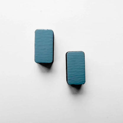 Rounded Rectangle Wood Stud Earrings Wayward Blue