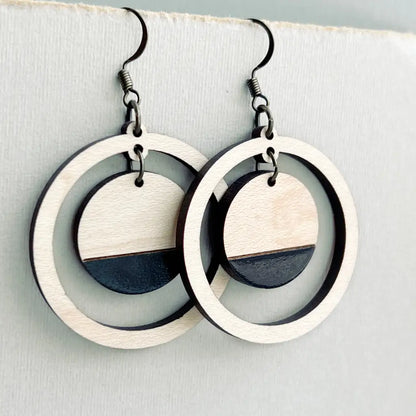Sandra Wood Drop Earrings - Black + Maple - Painted Wood Drop Earrings