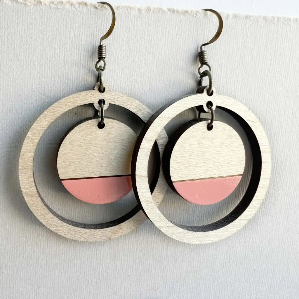 Sandra Wood Drop Earrings - Desert Coral + Maple - Painted Wood Drop Earrings