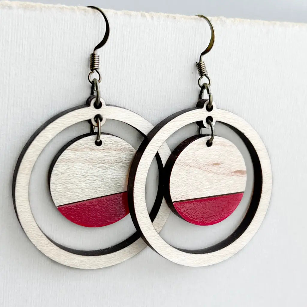 Sandra Wood Drop Earrings - Red + Maple - Painted Wood Drop Earrings