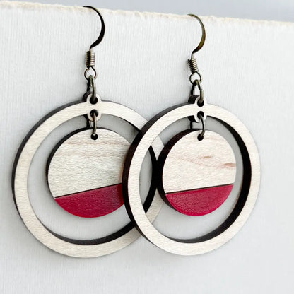 Sandra Wood Drop Earrings - Red + Maple - Painted Wood Drop Earrings