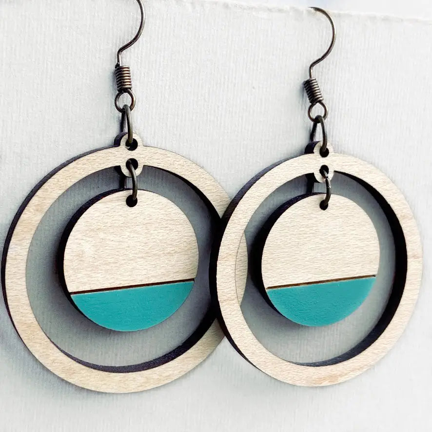 Sandra Wood Drop Earrings - South by Southwest Turquoise + Maple - Painted Wood Drop Earrings