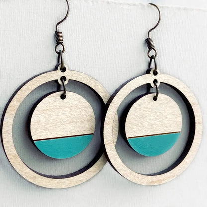 Sandra Wood Drop Earrings - South by Southwest Turquoise + Maple - Painted Wood Drop Earrings