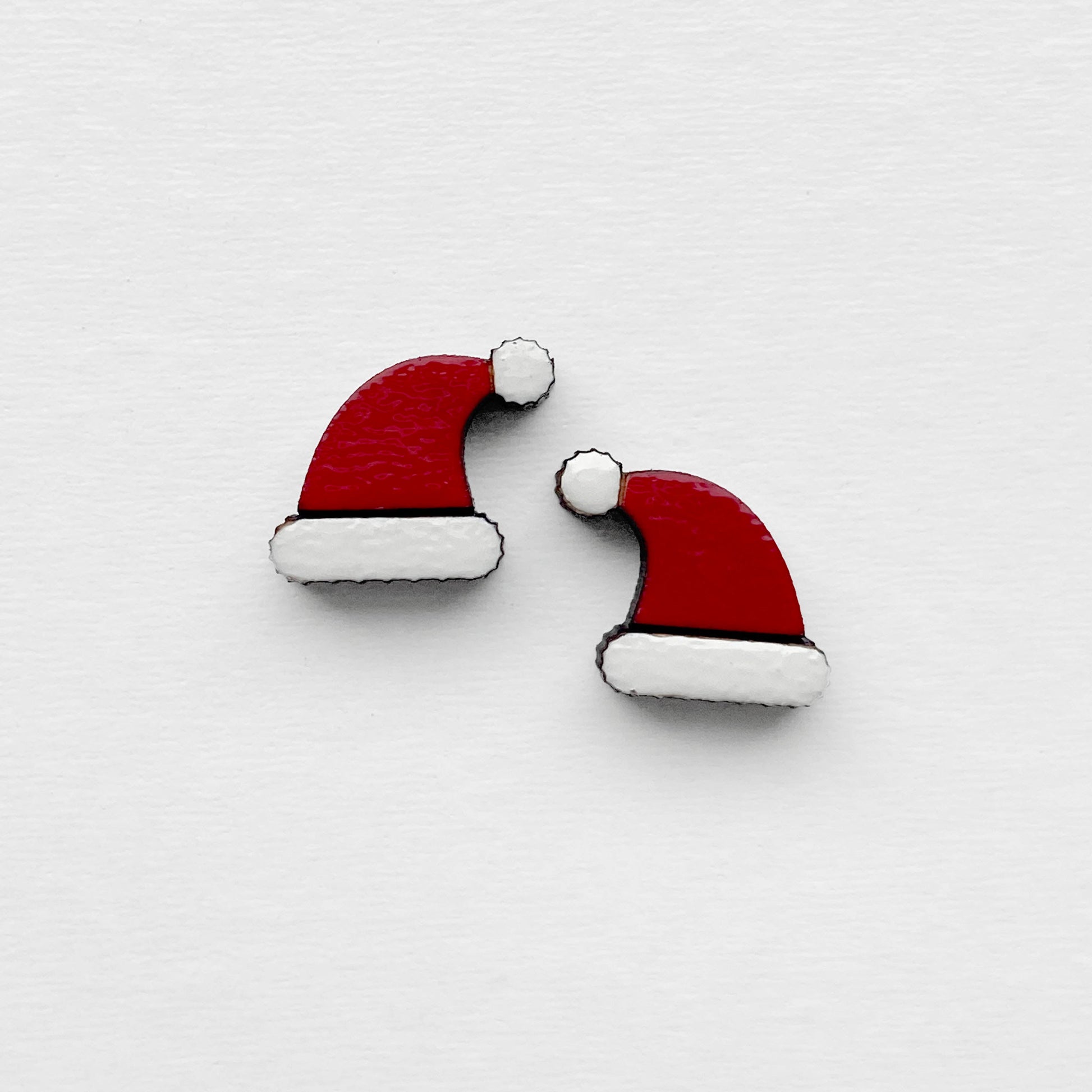 Santa Hat Wood Stud Earrings #1 - 10 x 8.5mm - Painted Wood Stud Earrings