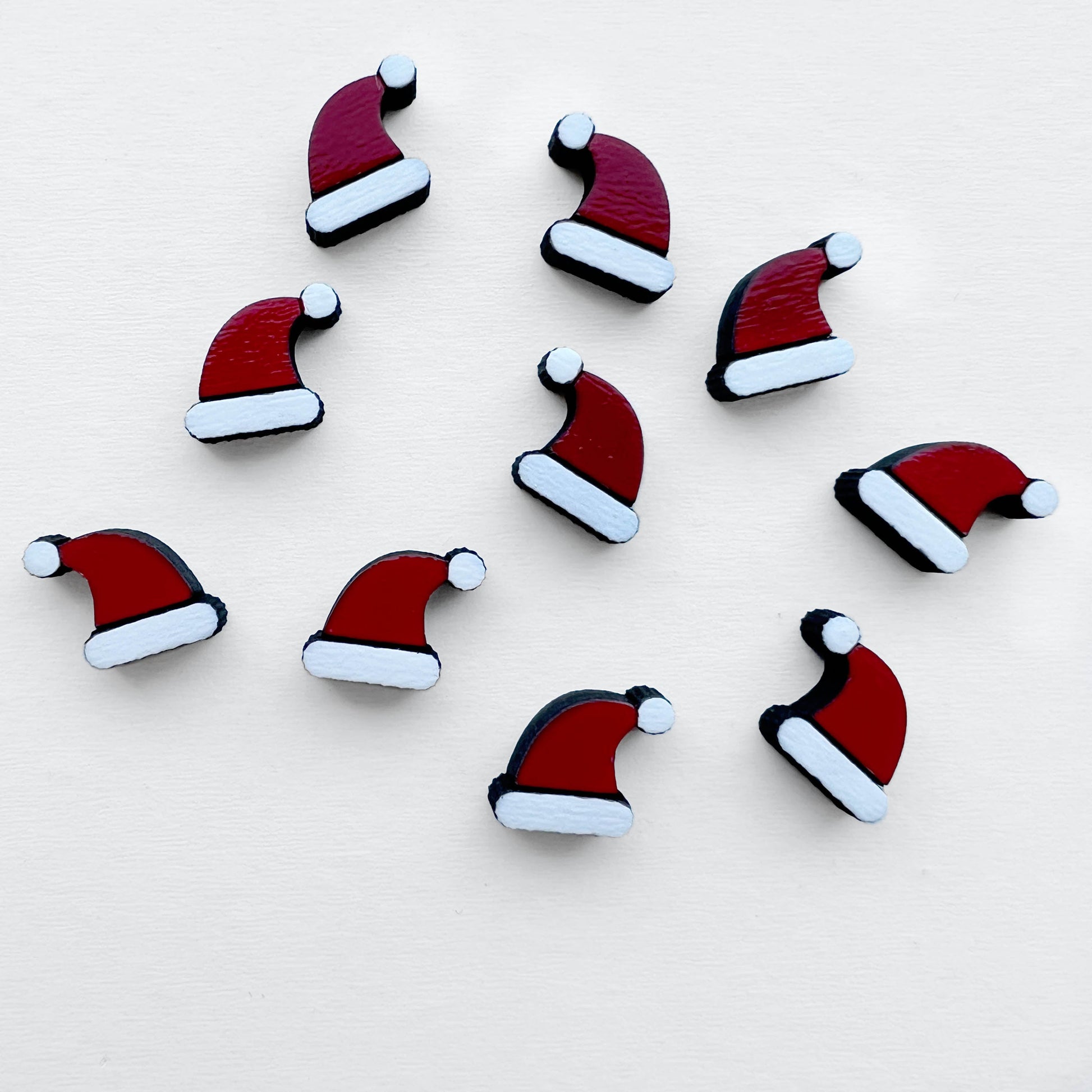 Santa Hat Wood Stud Earrings #1 - 10 x 8.5mm - Painted Wood Stud Earrings