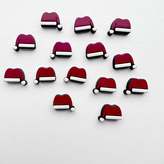 Santa Hat Wood Stud Earrings #2 - 11.5 x 9mm - Painted Wood Stud Earrings