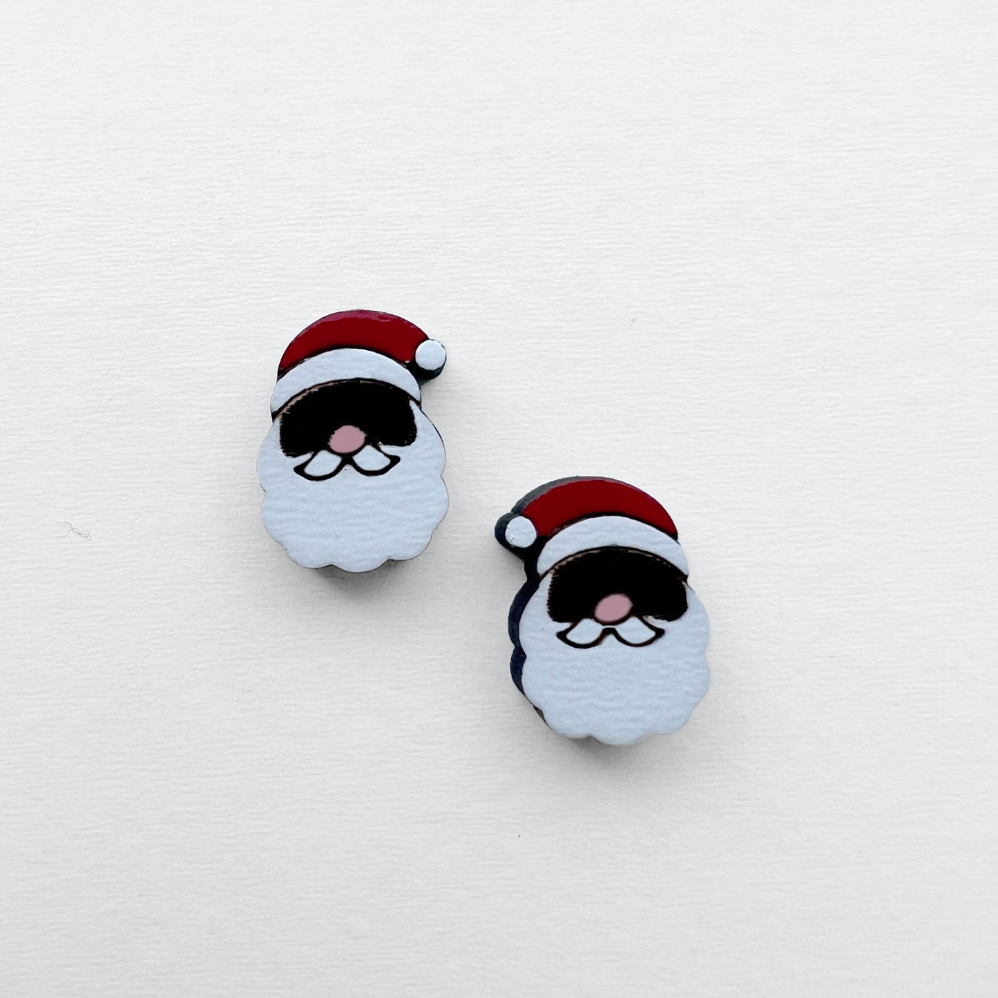 Santa Wood Stud Earrings #1 - 9 x 11.5mm - Painted Wood Stud Earrings