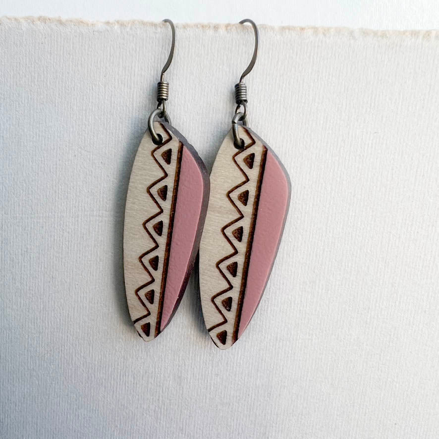 Shelby Wood Drop Earrings - Prairie Rose Pink / 1.5 IN - Painted Wood Drop Earrings