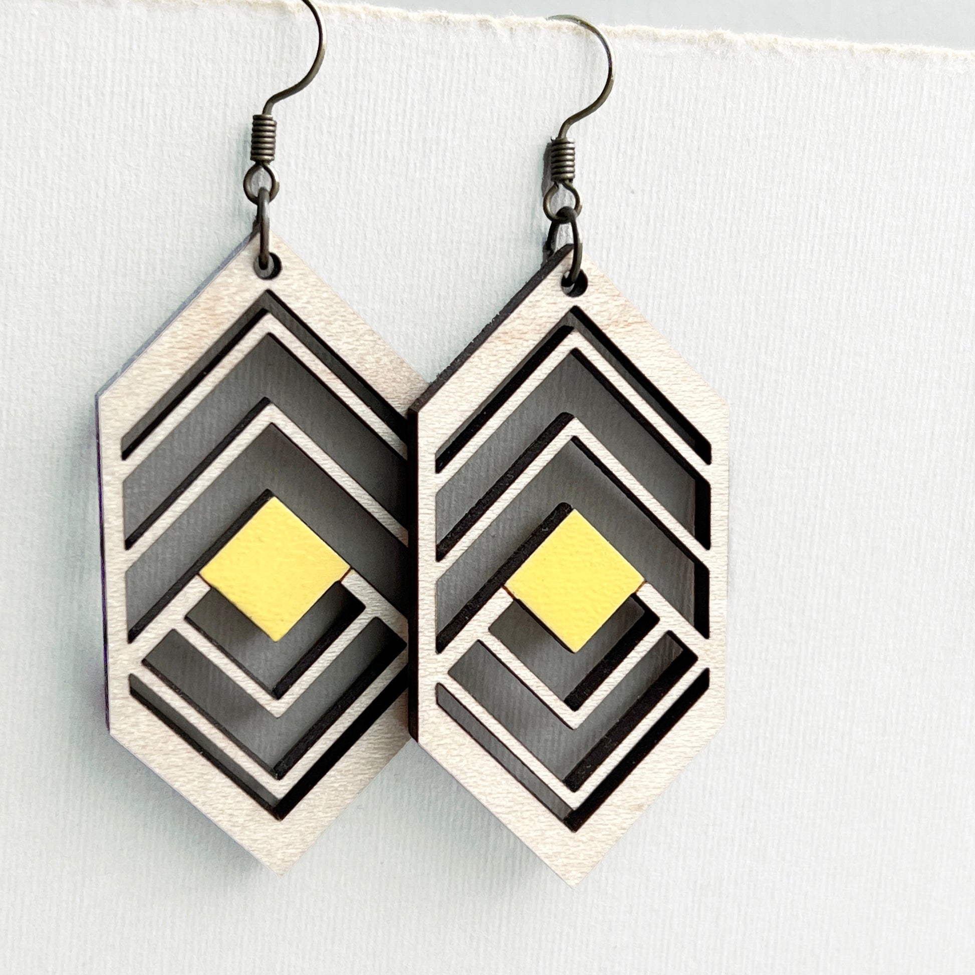 Sierra Wood Drop Earrings - Austin City Limits Yellow - Painted Wood Drop Earrings