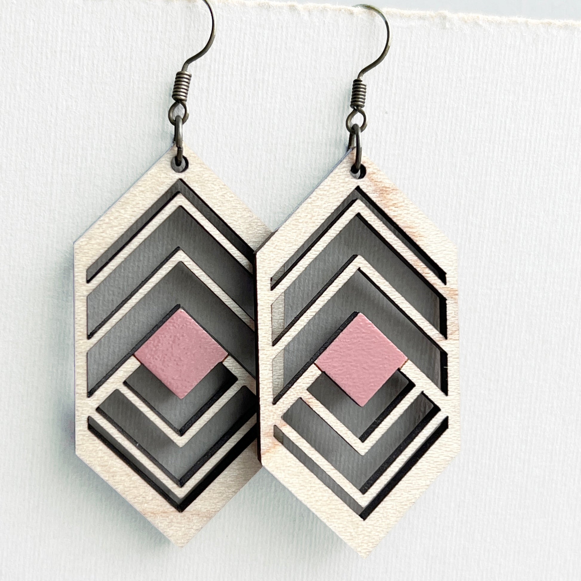 Sierra Wood Drop Earrings - Desert Rose - Painted Wood Drop Earrings