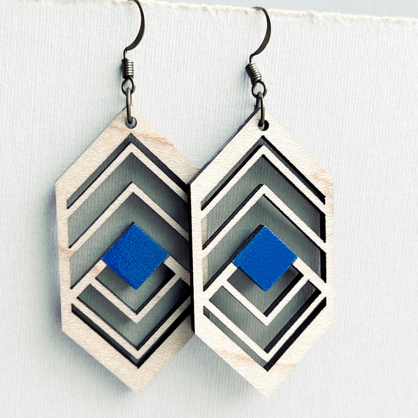 Sierra Wood Drop Earrings - Howl at the Moon Blue - Painted Wood Drop Earrings