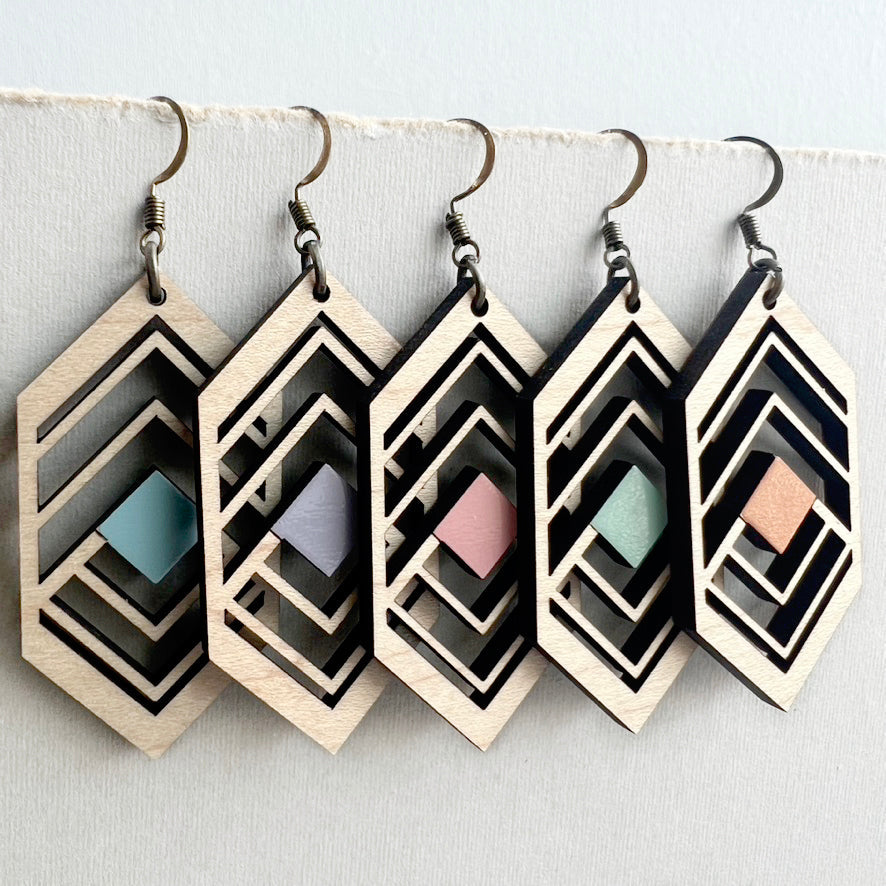 Sierra Wood Drop Earrings - Painted Wood Drop Earrings