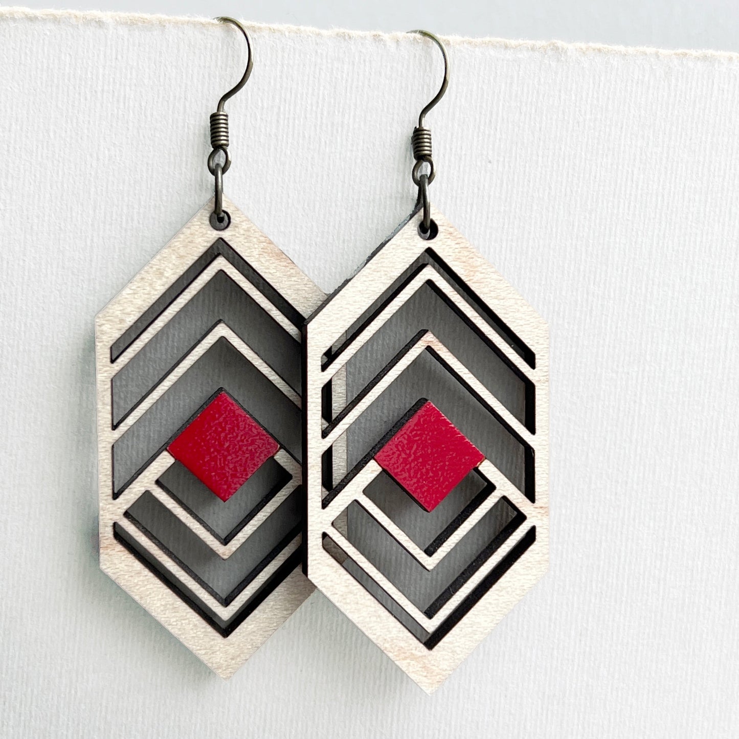 Sierra Wood Drop Earrings - Red - Painted Wood Drop Earrings