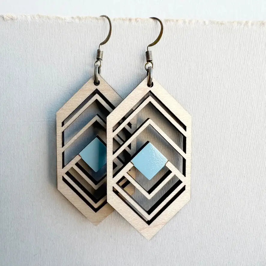 Sierra Wood Drop Earrings - Wayward Blue - Painted Wood Drop Earrings