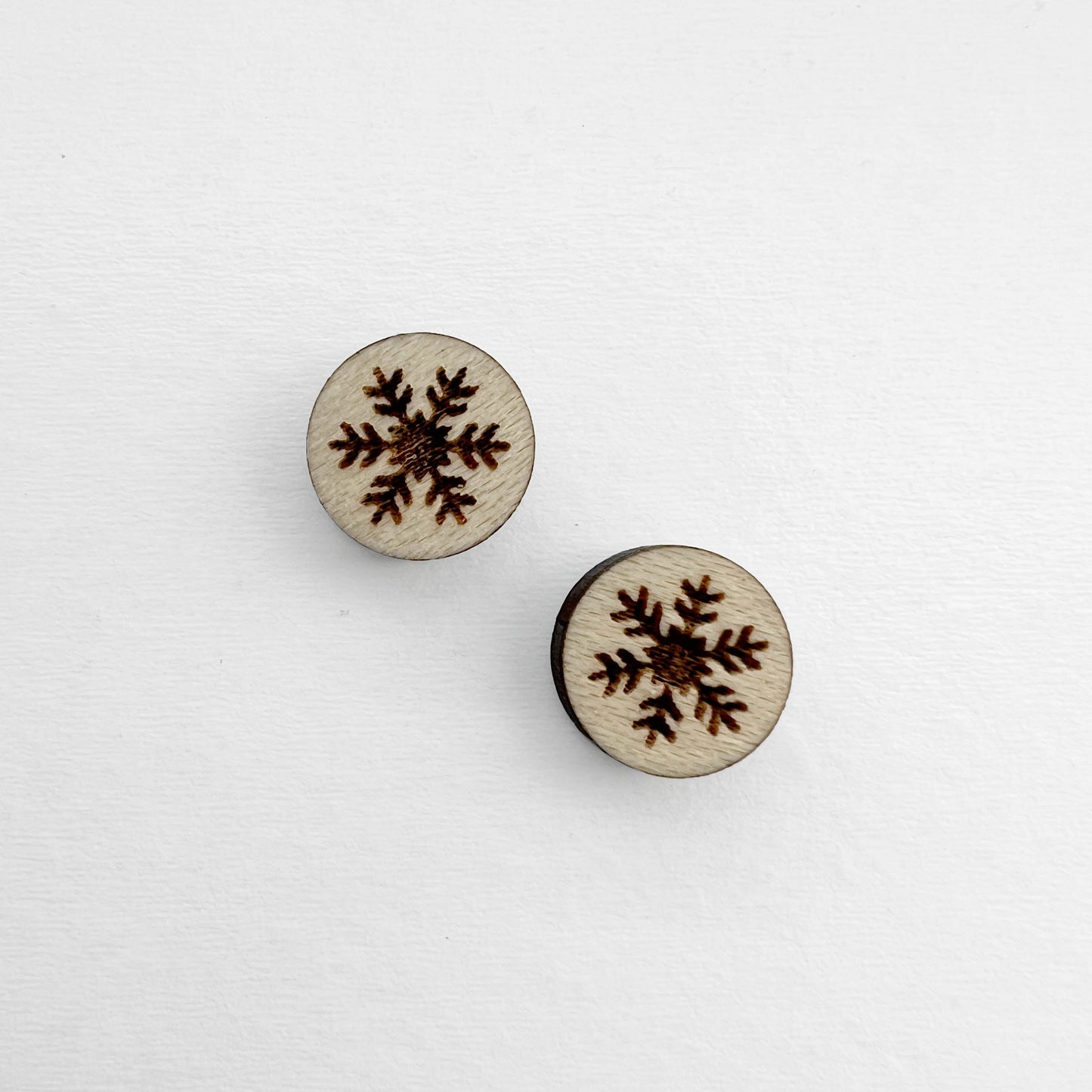 Snowflake Wood Stud Earrings - Natural Wood Stud Earrings