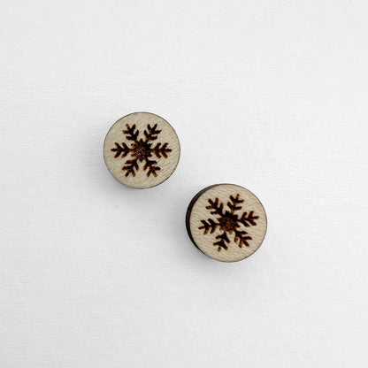 Snowflake Wood Stud Earrings - Natural Wood Stud Earrings