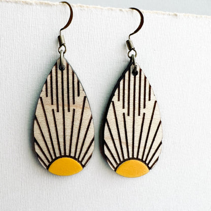 Sol Wood Drop Earrings - 1.5 Inch / Saffron Yellow - Painted Wood Drop Earrings