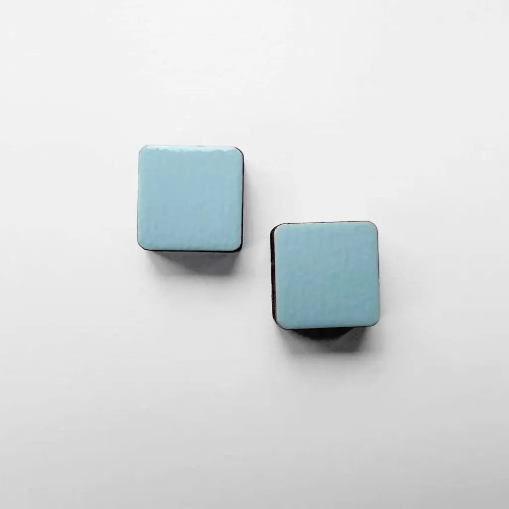 Square Wood Earrings Blue Torch Cactus