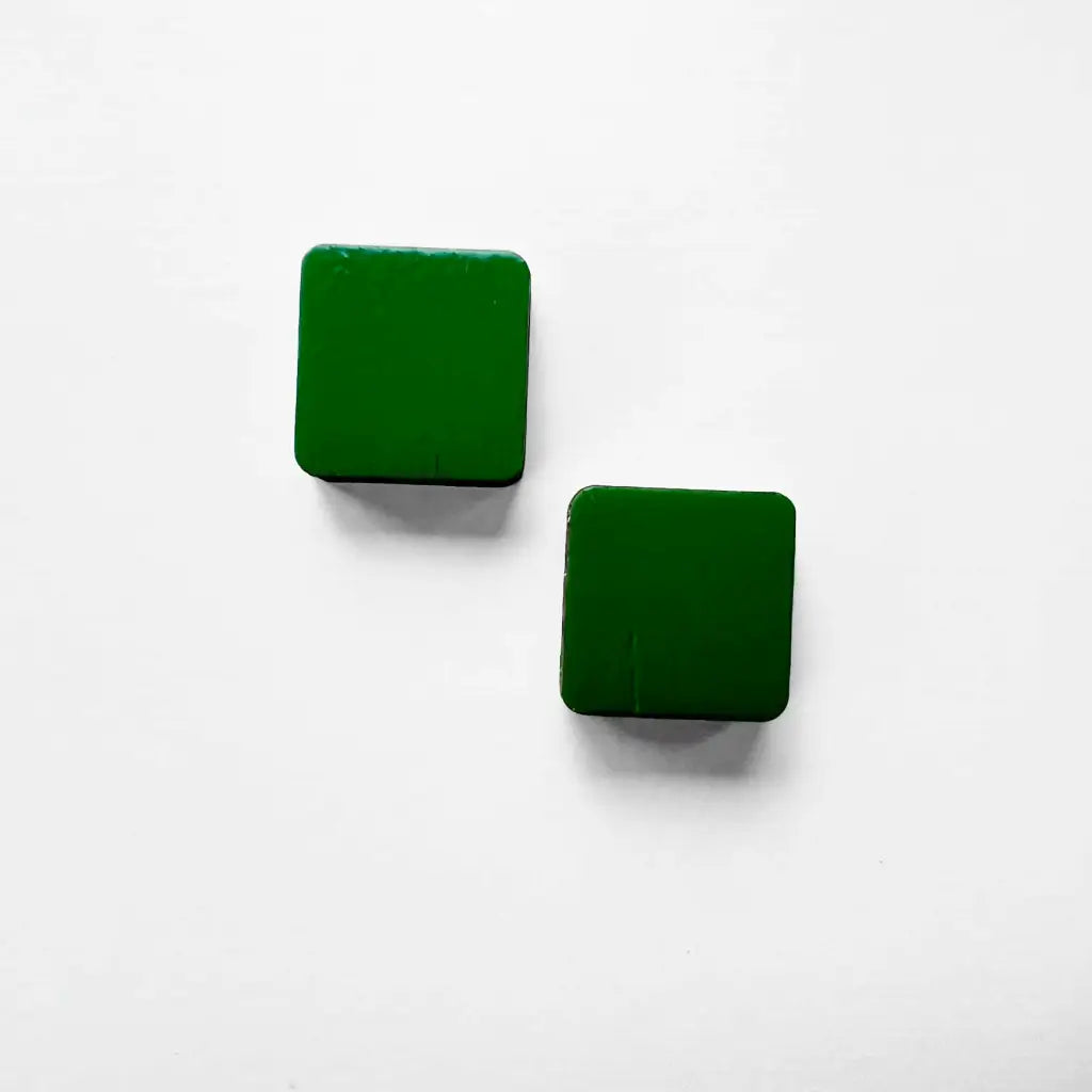 Square Wood Earrings Desert Fern