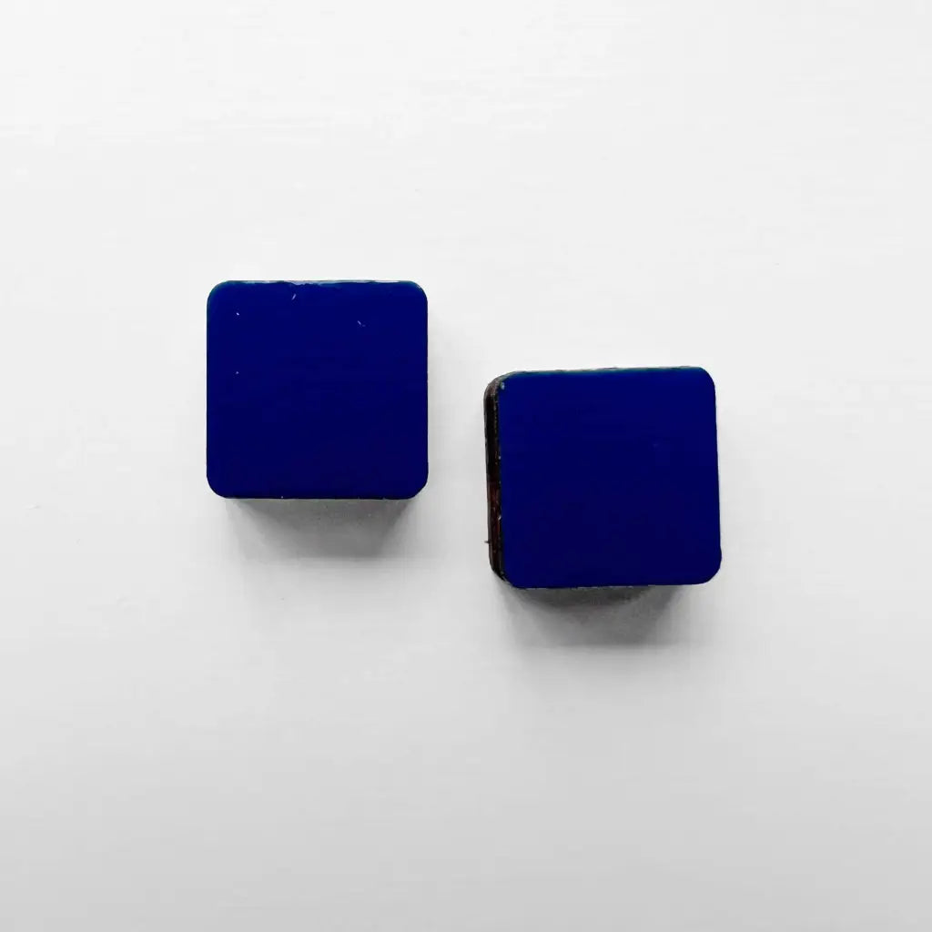 Square Wood Earrings Howl at the Moon Blue
