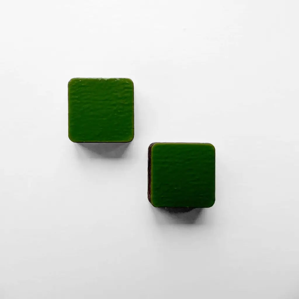Square Wood Earrings Moss Green
