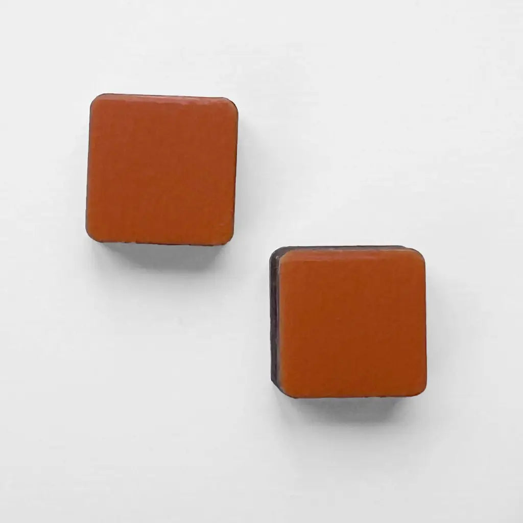 Square Wood Earrings Orange