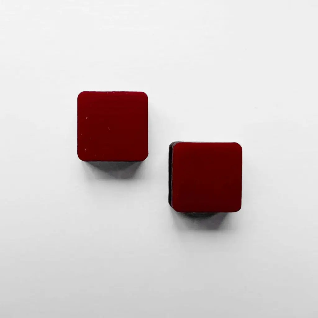 Square Wood Earrings Red