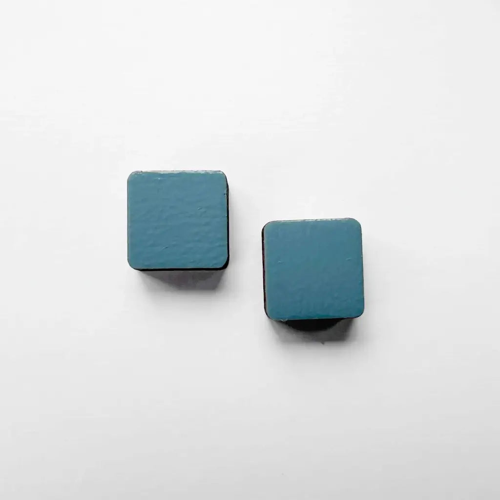 Square Wood Earrings Wayward Blue