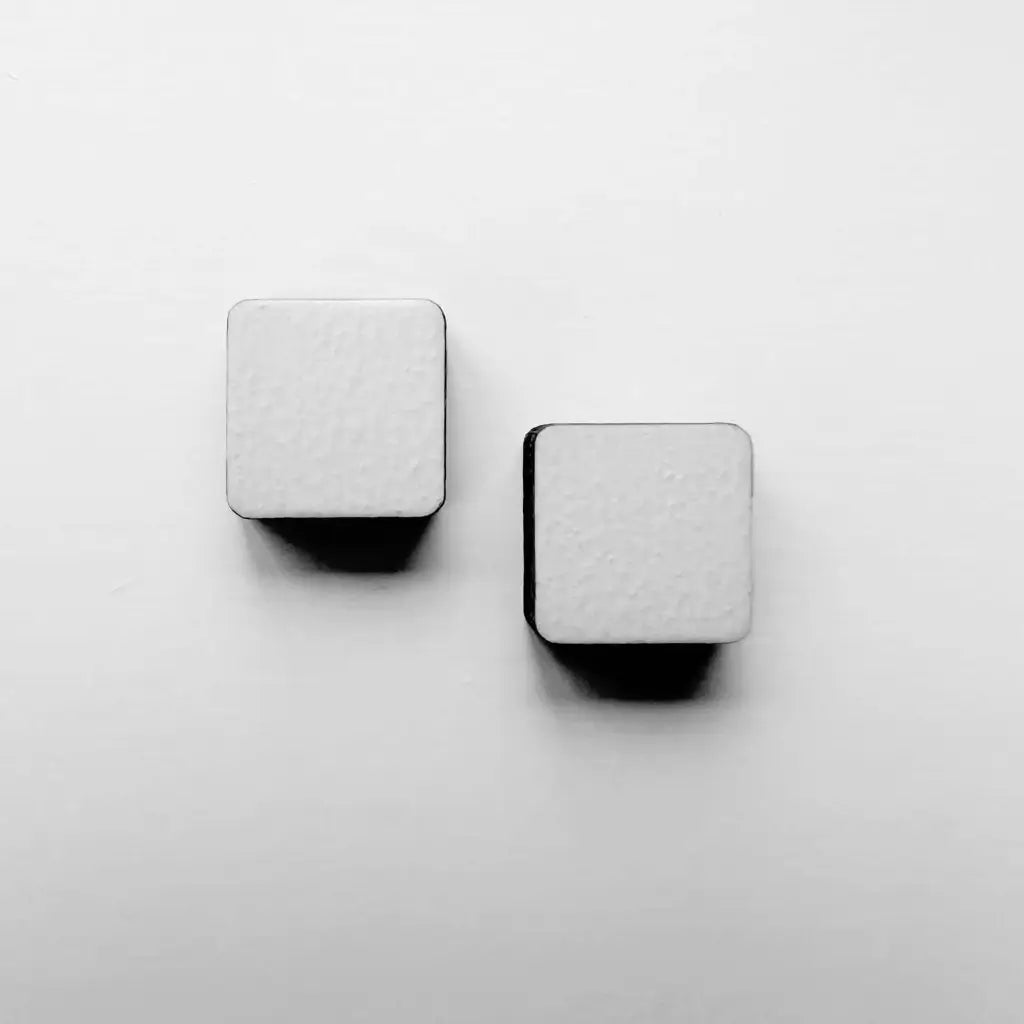 Square Wood Earrings White