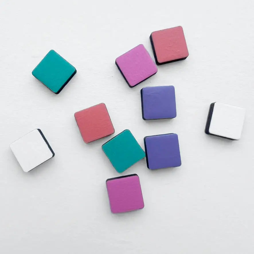Square Wood Stud Earrings - Painted Wood Stud Earrings