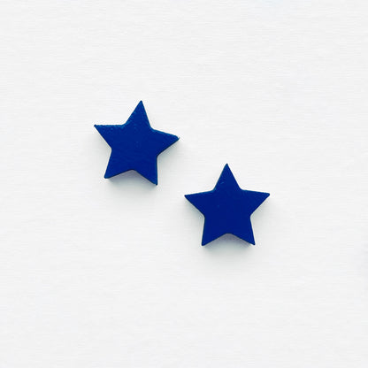 Stars Wood Stud Earrings - Blue / 10MM - Painted Wood Stud Earrings