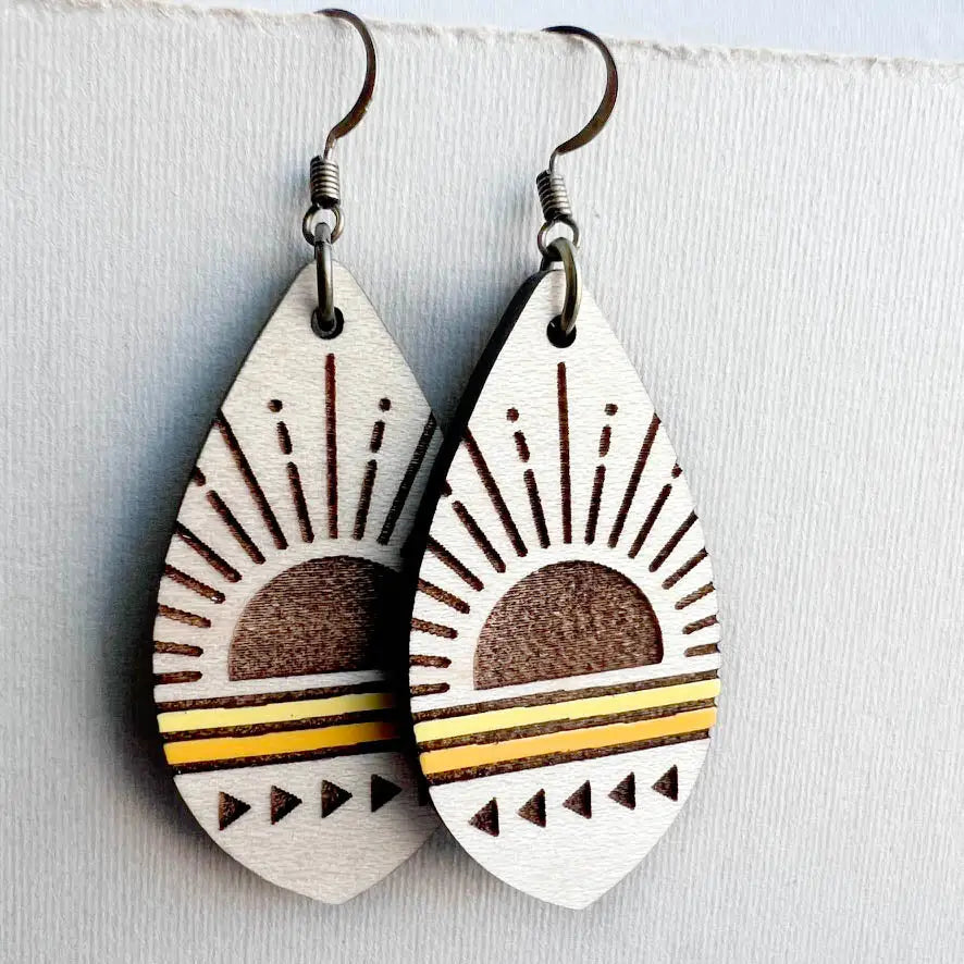 Sun Up Sun Down Wood Drop Earrings - 1.5 Inch - Painted Wood Drop Earrings