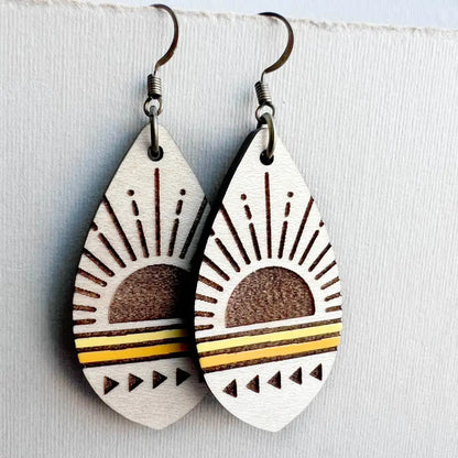 Sun Up Sun Down Wood Drop Earrings - 1.5 Inch - Painted Wood Drop Earrings