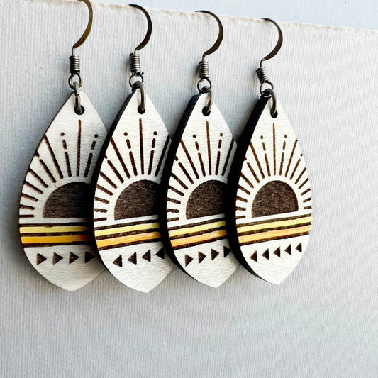 Sun Up Sun Down Wood Drop Earrings - Painted Wood Drop Earrings