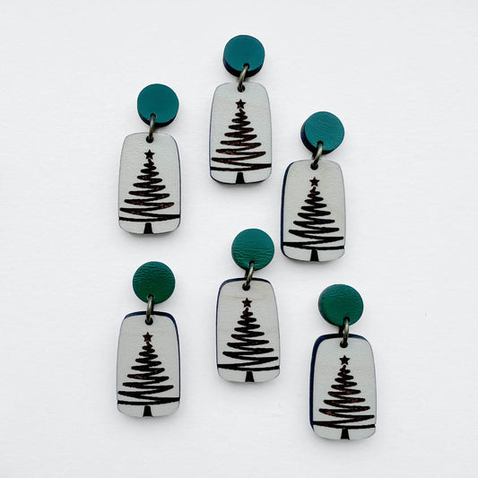 Tree Statement Wood Stud Earrings - Painted Wood Stud Earrings