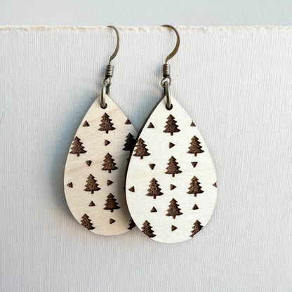 Tree + Triangle Teardrop Wood Earrings - 1.5 inch - Natural Wood Drop Earrings