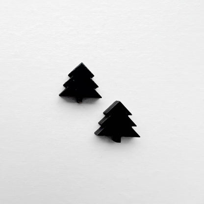 Tree Wood Stud Earrings - Black / 9 x 8.5mm - Painted Wood Stud Earrings