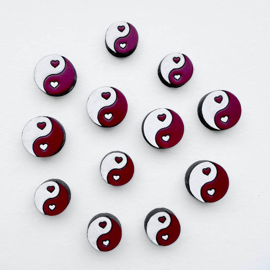 Valentine Yin Yang Wood Studs - Painted Wood Stud Earrings