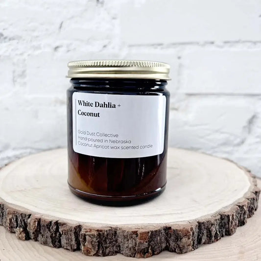 White Dahlia and Coconut Scented Candle Minimalist Label