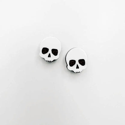 White Skull Wood Earring Halloween