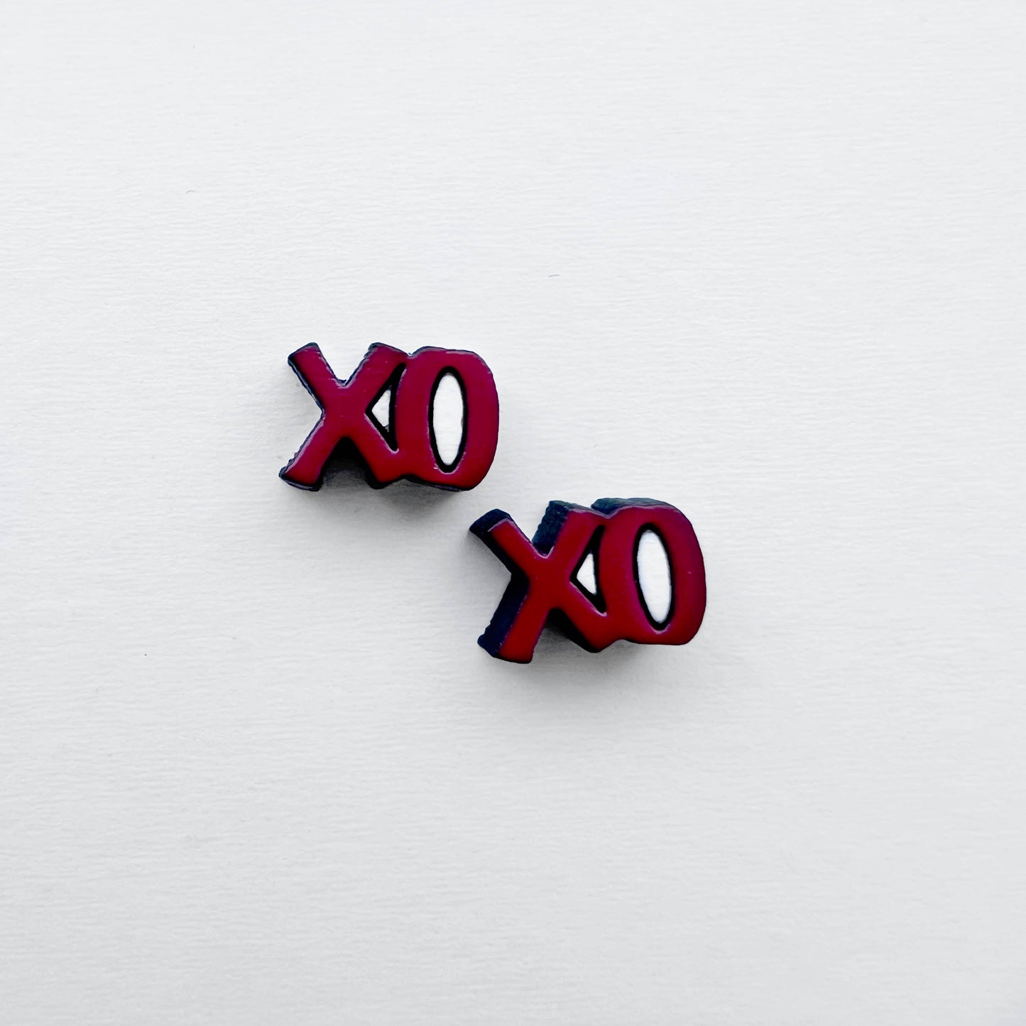 XO Wood Earrings - Painted Wood Stud Earrings