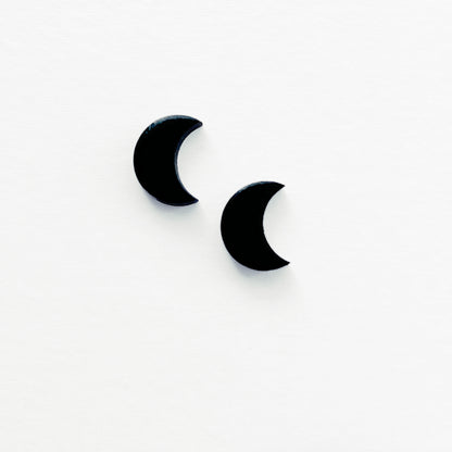 Handmade wood earring in the shape of a crescent moon. Hand painted. Hypoallergenic titanium posts. Black Crescent Moon