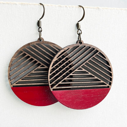 Dipped Metric + Walnut Wood Drop Earrings