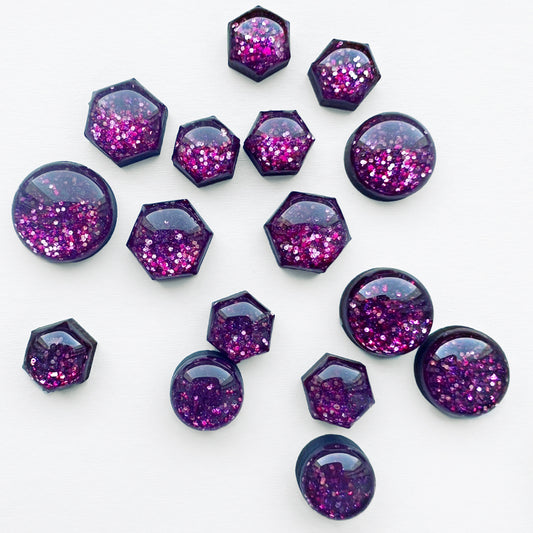 Magenta Glitterati Wood Stud Earrings